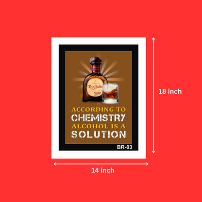 Wall Decor Bar Quote Photo frames Assorted Wholesale @ ₹130 MOQ 50 Units | Bar Quote According To Chemistry Alcohol is A Solution Photo Frame for Restaurants, Bar, Club Wall Decoration (14X18 Inch)
