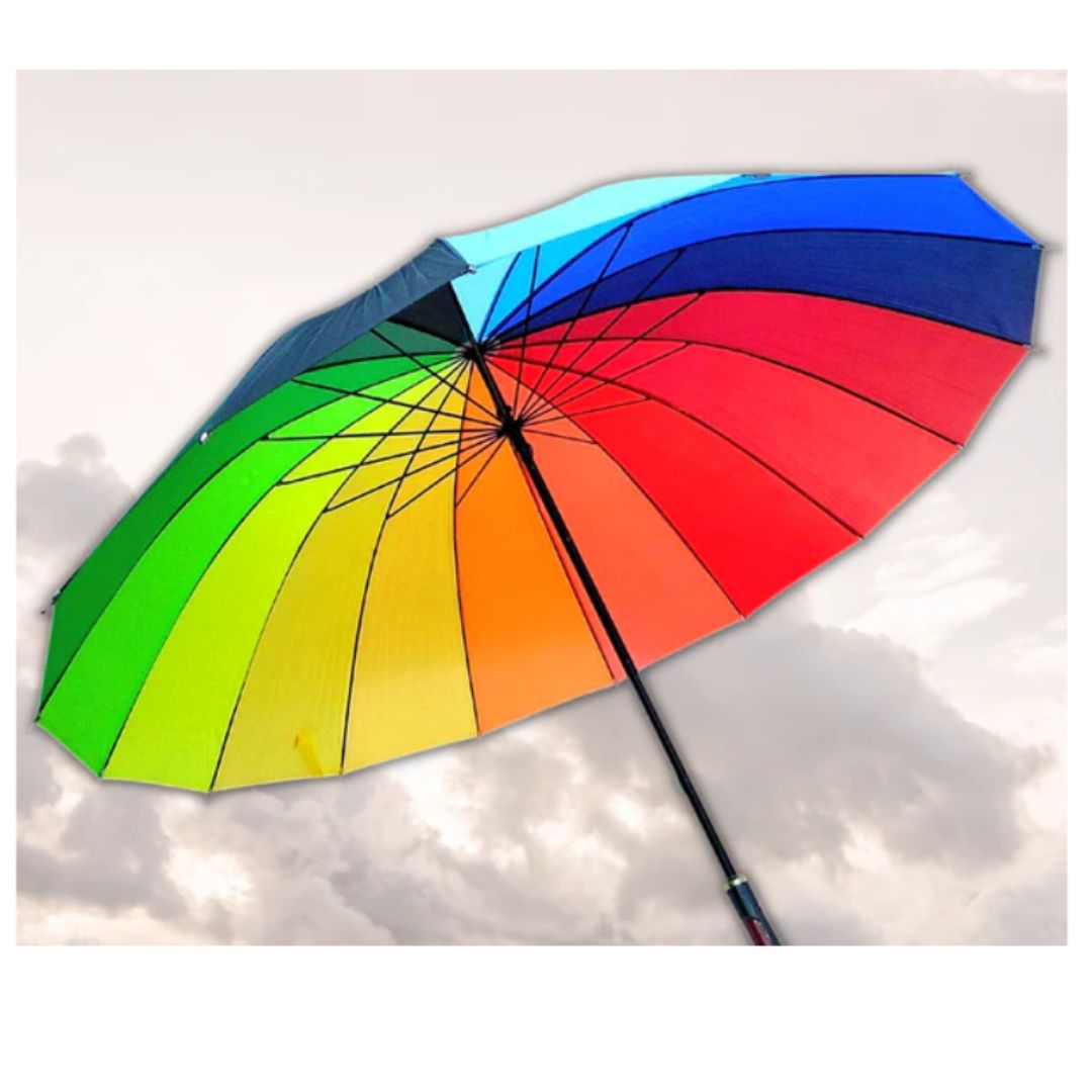 Rainbow Umbrella, Big Canopy, Straight Manual 16 Ribs Umbrella, (29 Inches) Unisex