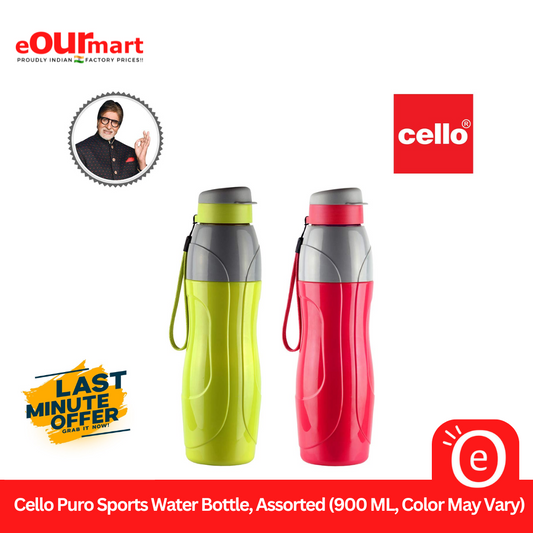 Cello Puro Sports Water Bottle, Assorted (900 ML, Color May Vary)