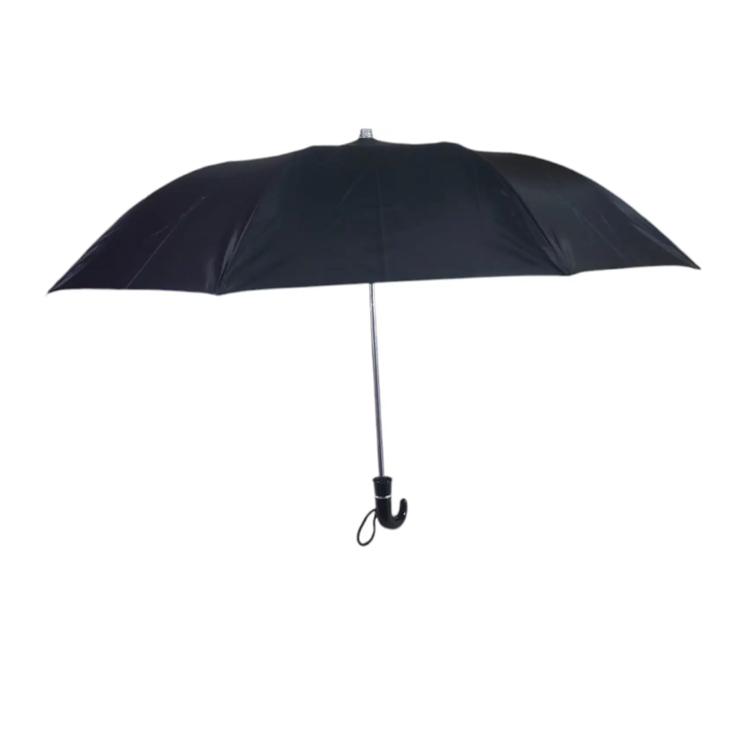 21 inch, Manual 2 Fold Umbrella, Black (Handle Design May Vary)