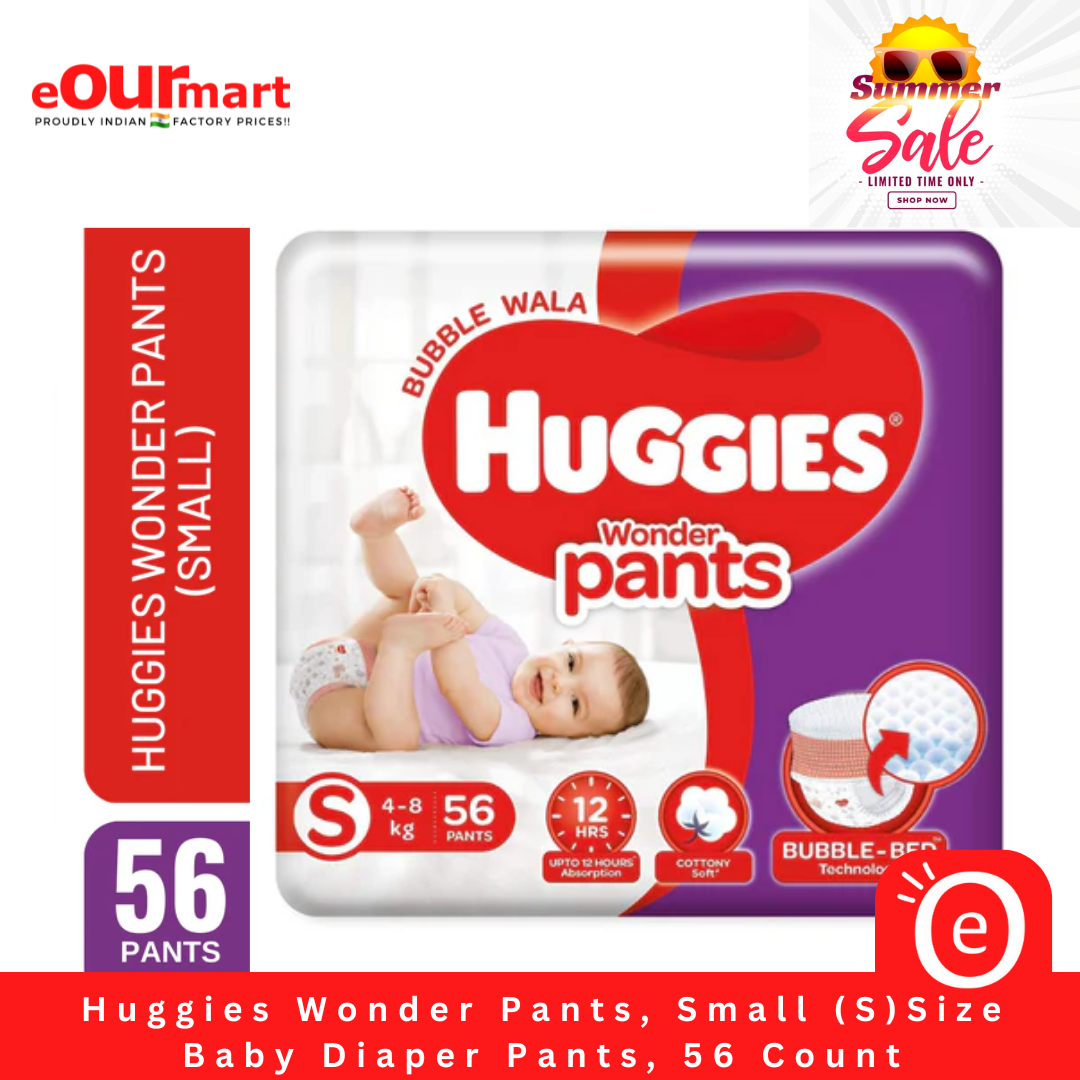 Huggies Wonder Pants, Small (S) Size Baby Diaper Pants, 56 Count