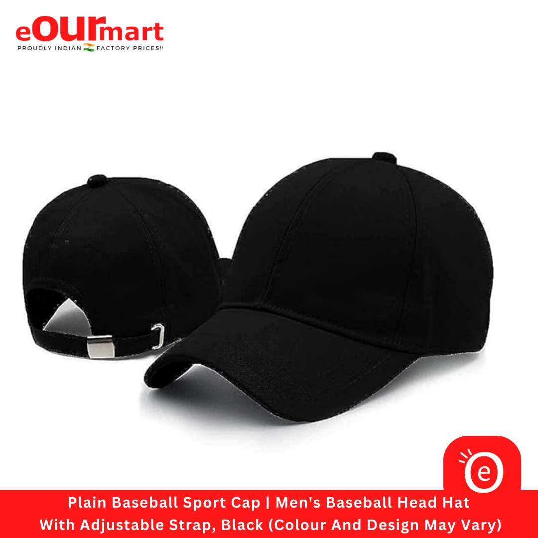 Plain Baseball Sport Cap With Adjustable Strap, Black (Colour And Design  May Vary) –