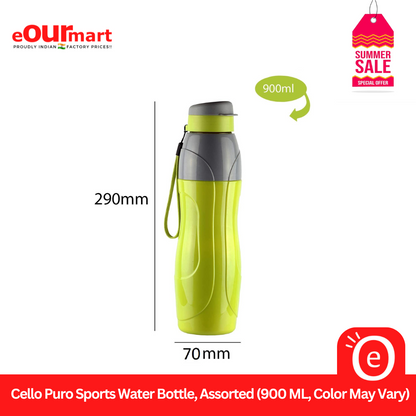 Cello Puro Sports Water Bottle, Assorted (900 ML, Color May Vary)