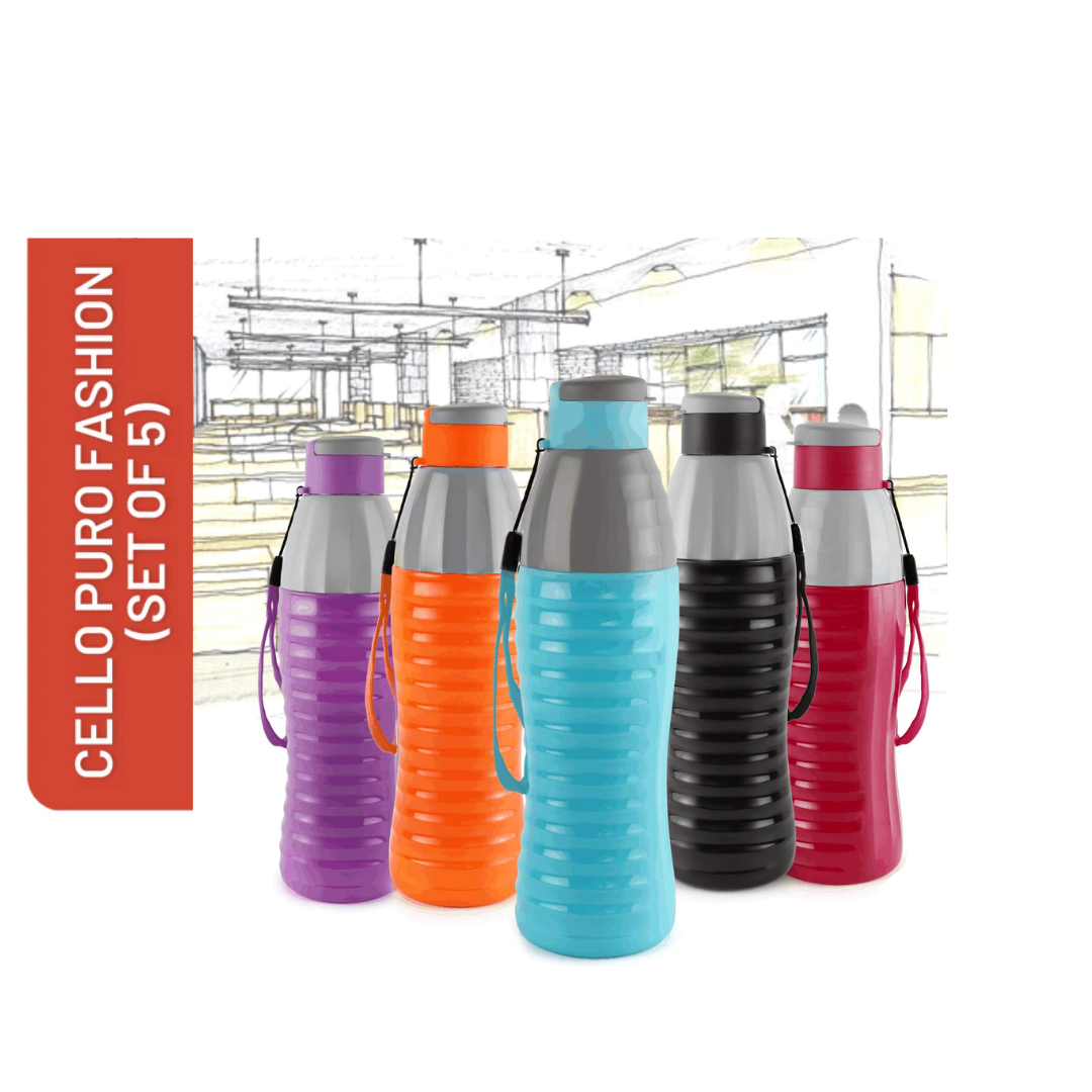 Cello Puro Fashion Water Bottle, Assorted (Set of 5)