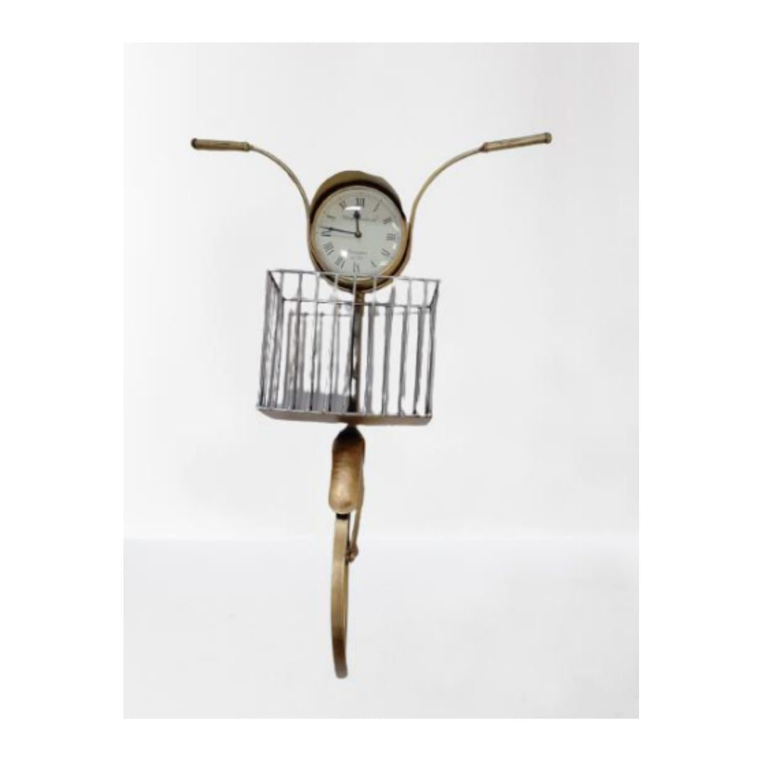 Metal Wall Art Watch With Cycle Basket Wall Decor | Anti Rust Powder Coated | Premiun Wall Hanging For Living Room And Bedroom (24 x 6 x 3 Inch)