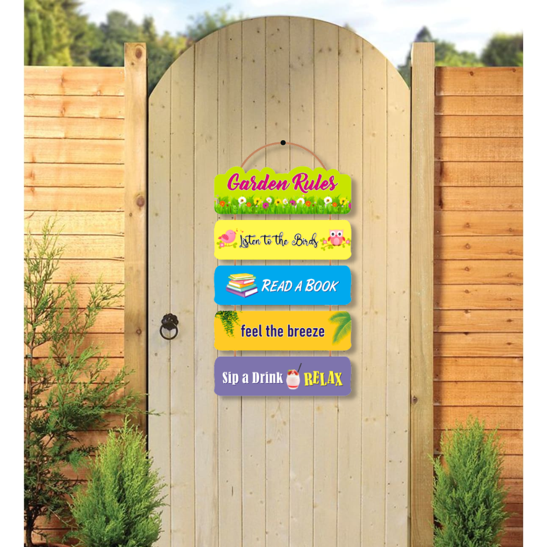 Wall Hangings Motivational Garden Rules Quotes | Wall Decor for Garden Door, Gifting (12X24 Inch)Pine Wood Mdf
