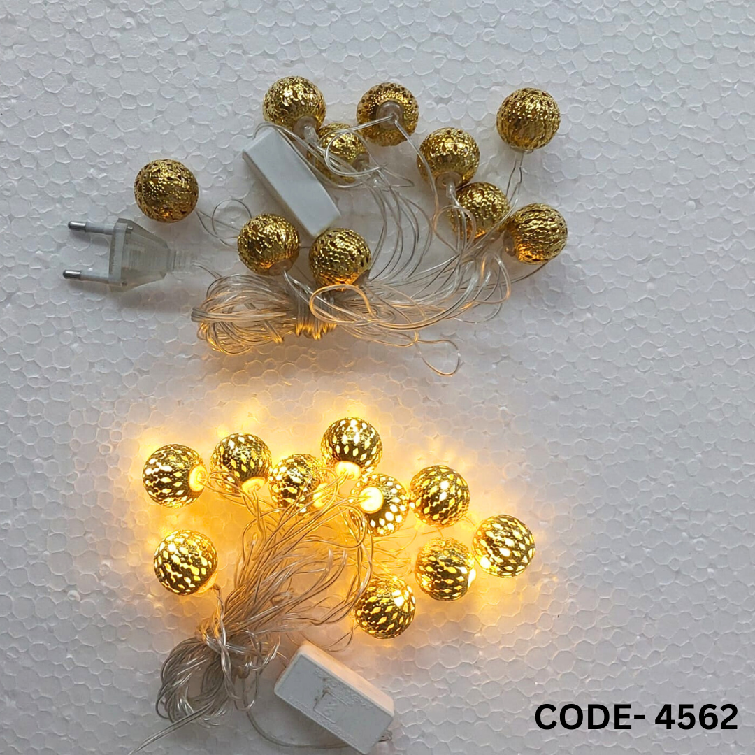 Diwali Lights For Home | Golden Metal Ball String LED Light for Diwali Decoration (10 Bulb, 150 Inch, Warm White, Colour And Design May Vary)