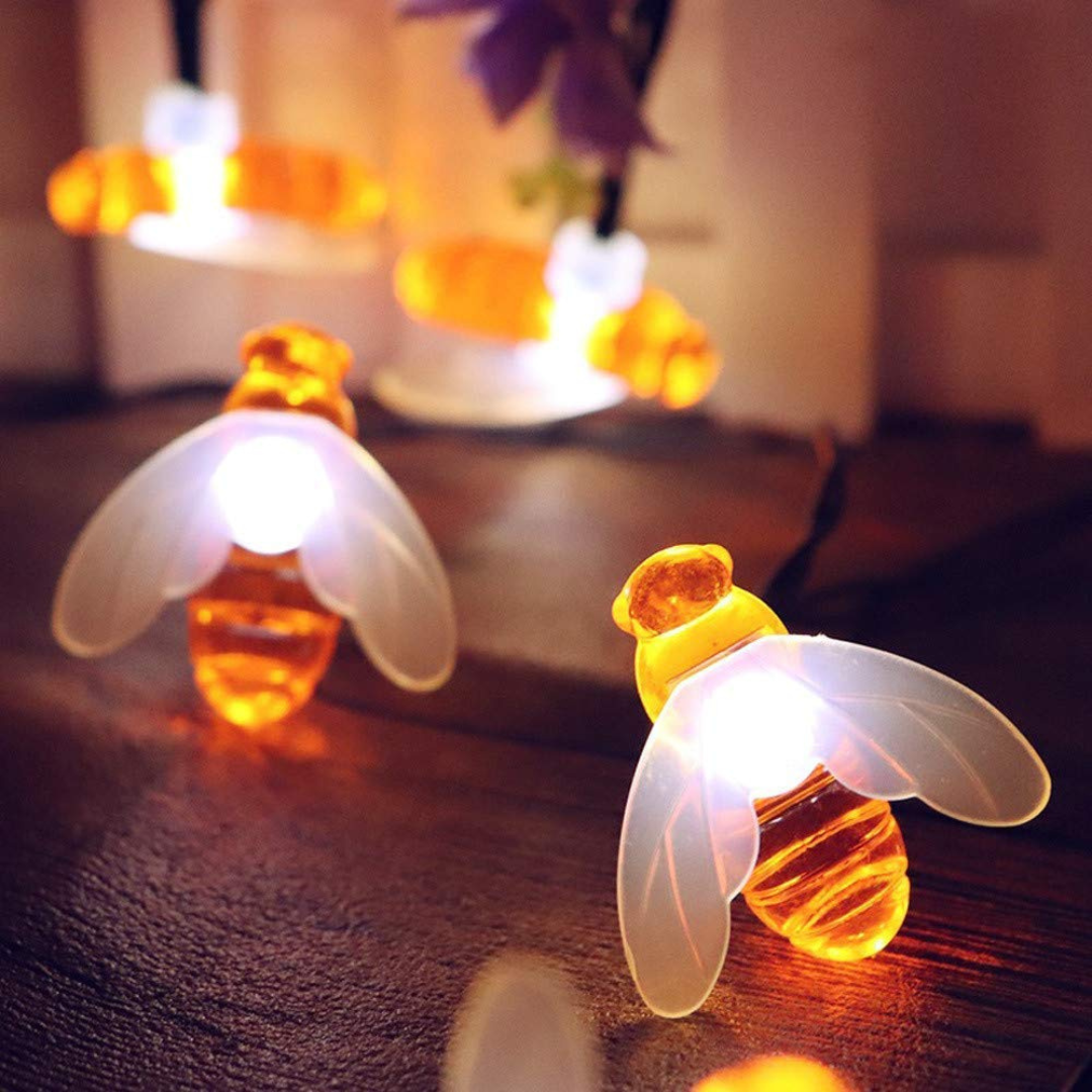 Plastic Honey Bee String Lights For Indoor Outdoor Decoration (14 Bulb, 150 Inch, Warm White)