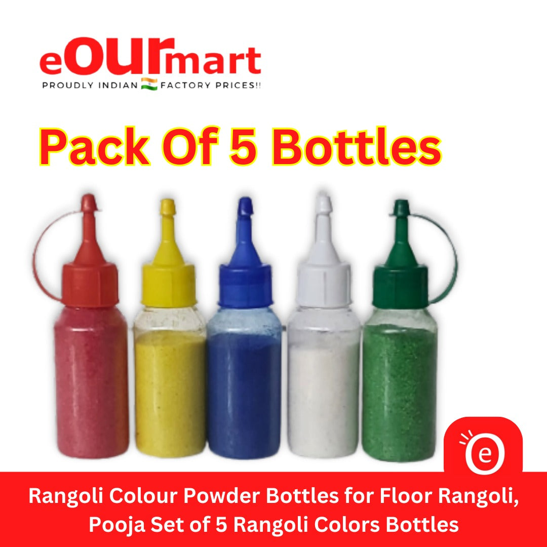 Rangoli Colour Powder Bottles for Floor Rangoli, Pooja Set of Rangoli Colors in Plastic Squeeze Bottles (80g Each)