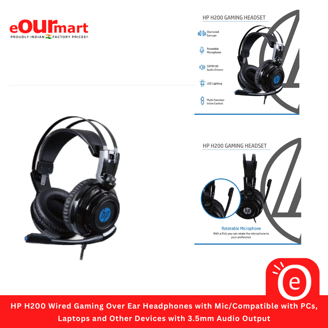 HP H200 Wired Gaming Over Ear Headphones with Mic/Compatible with PCs, Laptops and Other Devices with 3.5mm Audio Output