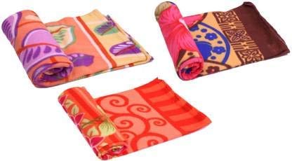 Floral Fleece Blanket, Single Bed Size- Pack of 3 (Polyester, Multicolor)