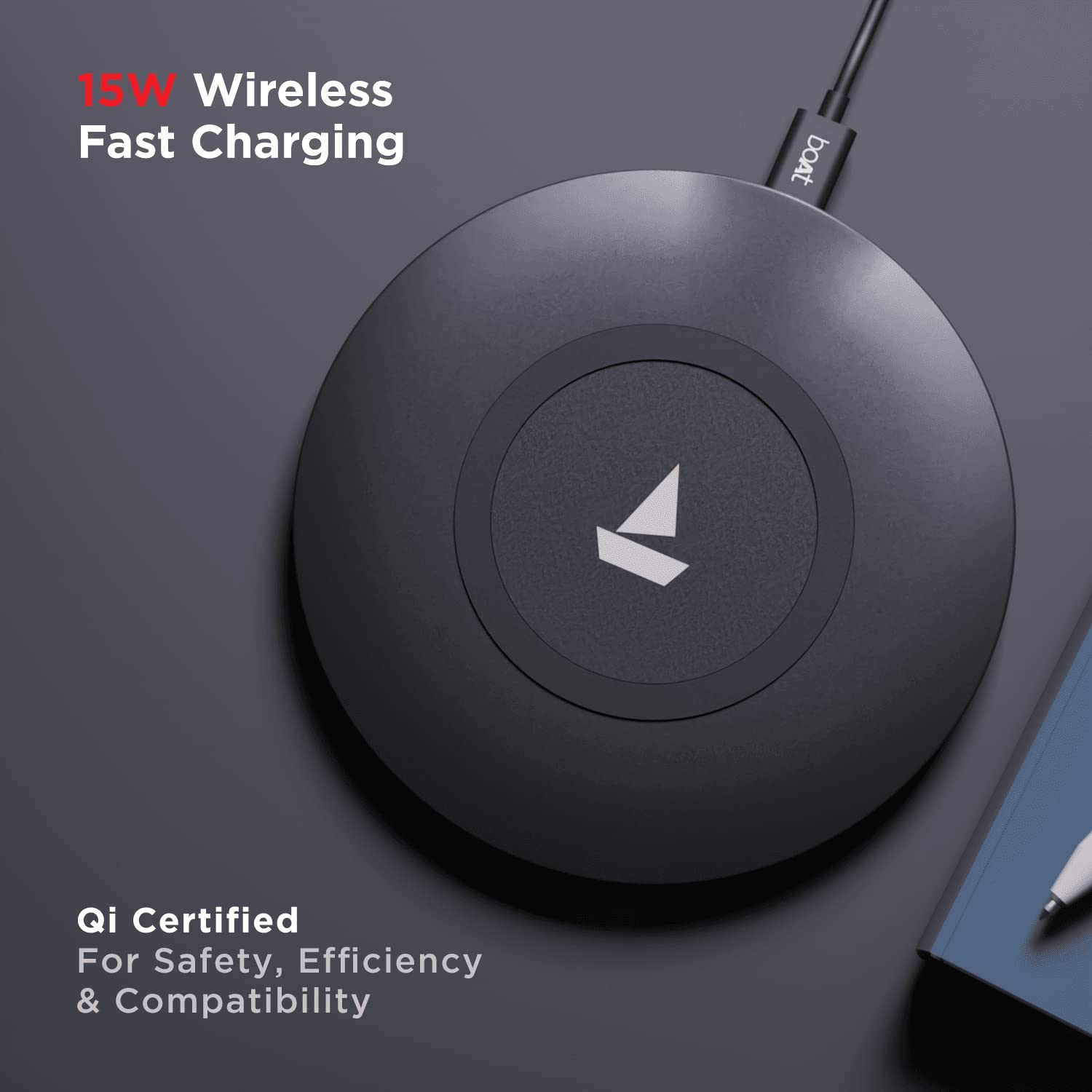 Boat Floatpad 300 Qi Certified Wireless Charger with 6mm Transmission Range (Carbon Black)