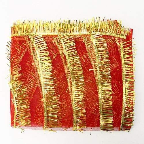 Mata Ki Chunri with Golden Work, Chunni, Laxmi Mata Chunri For Navaratri & Diwali Pooja & Various Hindu Pooja (Pack of 2 Pcs) 1.8 Meter Length (Red)