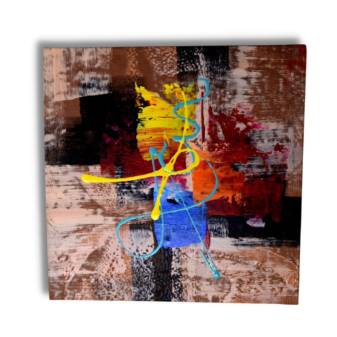 Wall Art Painting, Hand Painted Canvas Artwork, Abstract Square (11x11 Inches), Set of 4