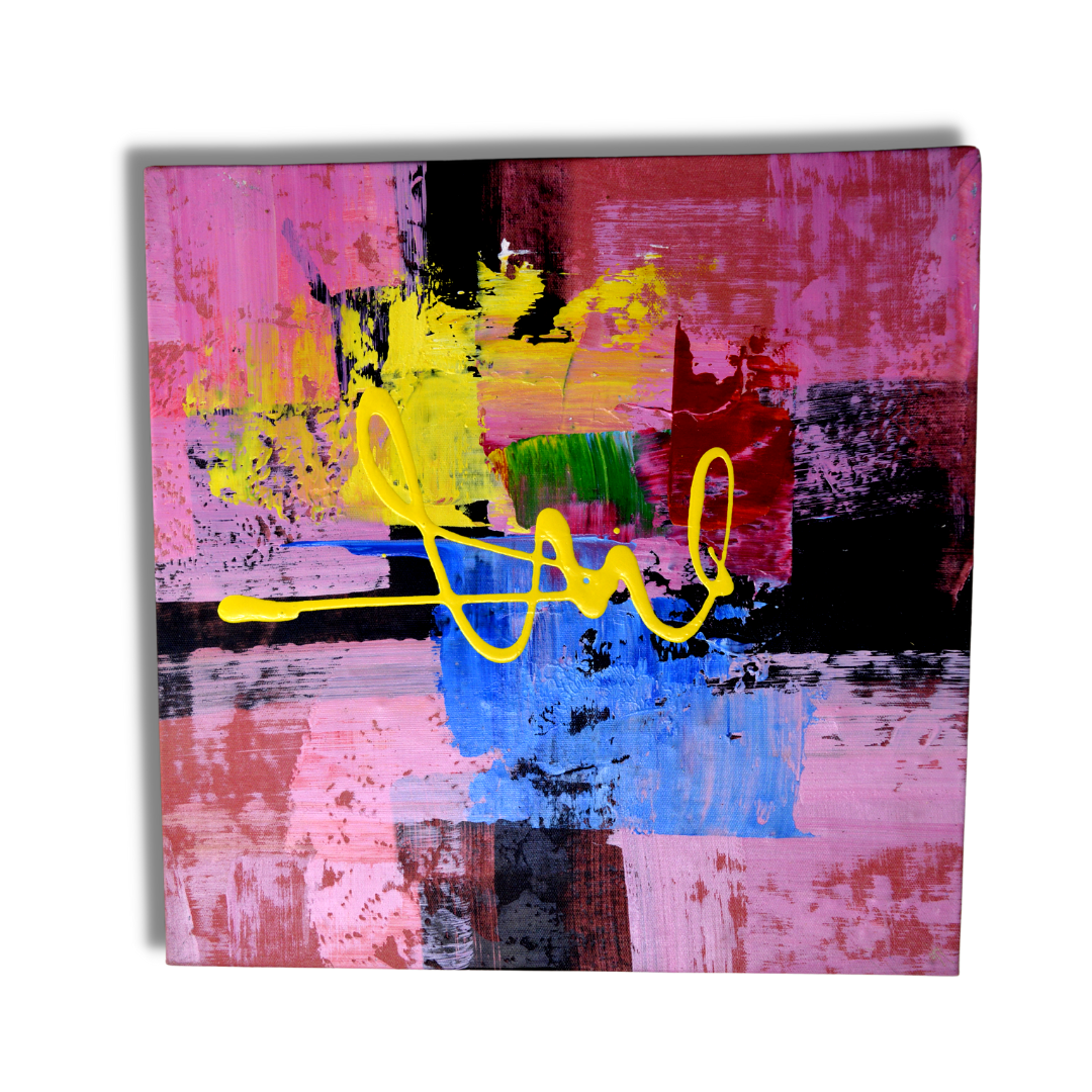 Wall Art Painting, Abstract Canvas Hand Painted Artwork, Square (11x11 Inches), Set of 2