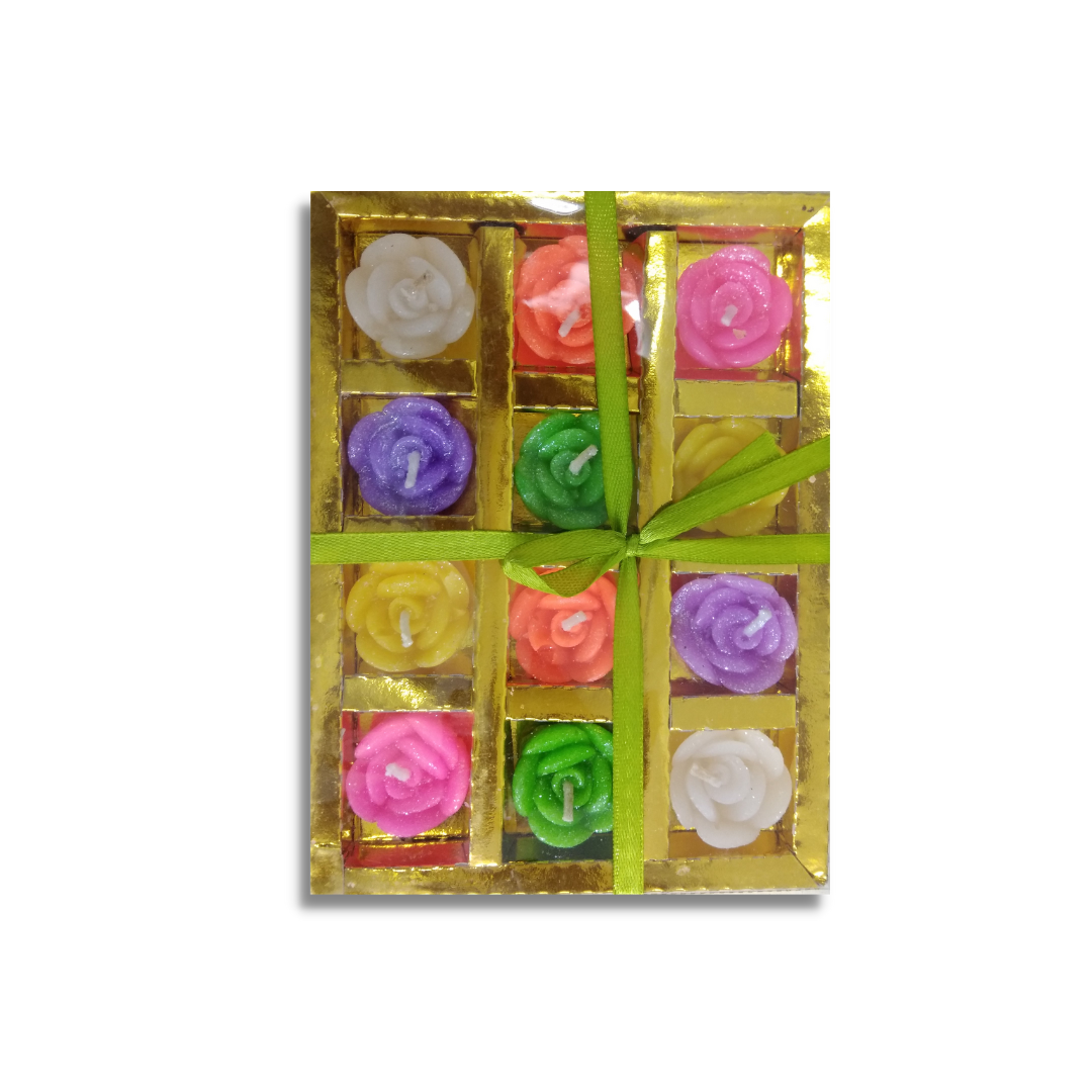Diwali Candles For Home Decoration | Floating Candles, Medium Assorted Flower (Pack of 2x12 Candles)