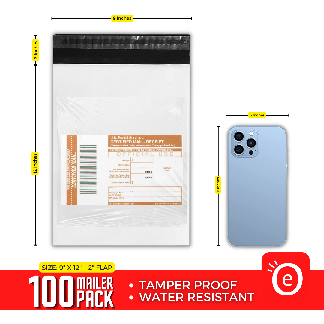 Tamper Proof Courier Bags, 9x12 Inch, Shipping Bags with Pocket