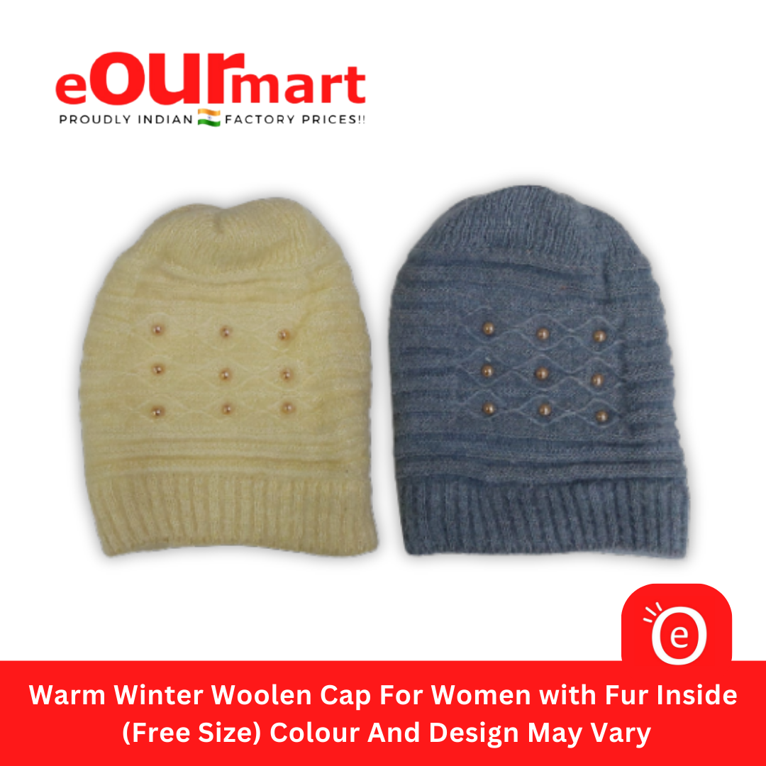 Woolen Cap For Women with Fur Inside | (Free Size) Colour And Design May Vary