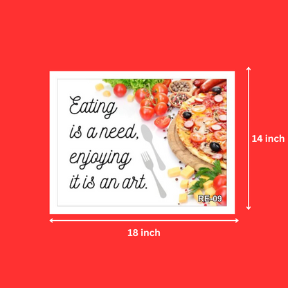 Restaurant Kitchen Decoration Quote Eating is a Need Enjoying it is an Art White Framed Posters |  Food Quote For Wall Decoration (14X18 Inch)