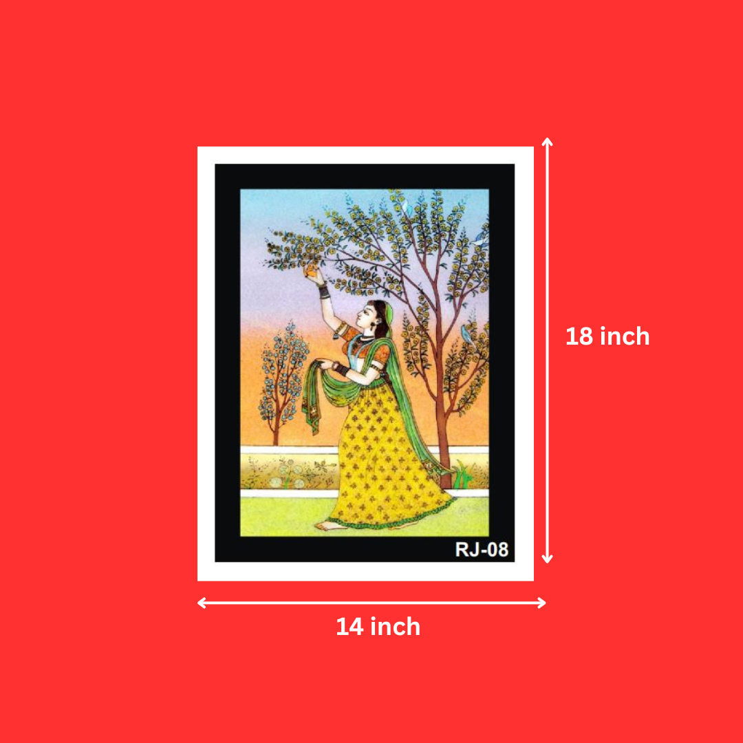 Rajasthani Lady Frames with Waterproof digital print Poster | Wall Frames (14X18 Inch, 1Pcs)