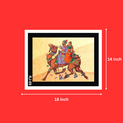 Rajasthani Camel Riding Frames for Bedroom | Rajasthani Culture Poster Photo Frame For Living Room (14X18 Inch, 1Pcs)