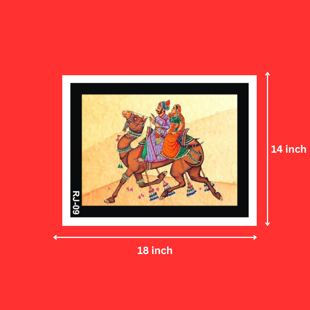 Wall Decor Rajasthan Tradition Photo frames Assorted Wholesale @ ₹130 MOQ 50 Units | Rajasthani Camel Riding Frames for Bedroom | Rajasthani Culture Poster Photo Frame For Living Room (14X18 Inch)