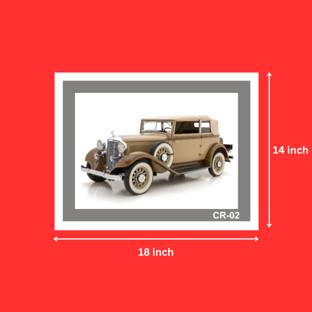Vintage Car | Classic Cars | Old Cars Wall Decor White Framed with Laminated Digital Print Posters (14X18 Inch, 1 Pcs)