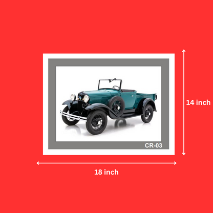 Vintage Car Wall Frame with Laminated Digital Print Poster | Classic Cars Wall White Frame, Art Decor, Home Decor, Wall Decor (14X18 Inch, 1pcs)