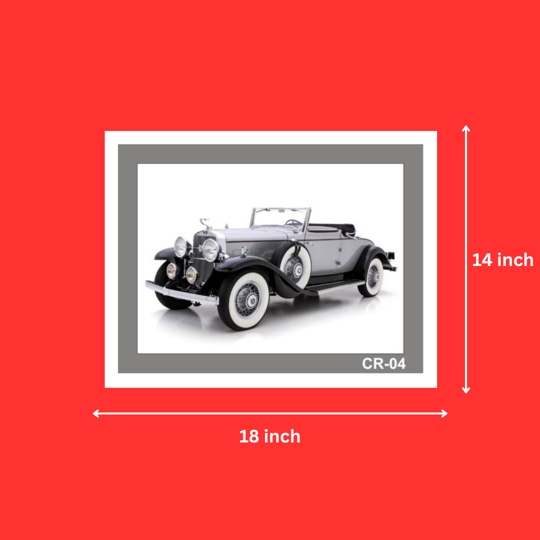 Vintage Car, Old Car White Photo Frame with Laminated Digital Print Poster for Home and Office Wall Decor | Home Decor (14x18 Inch, 1Pcs)