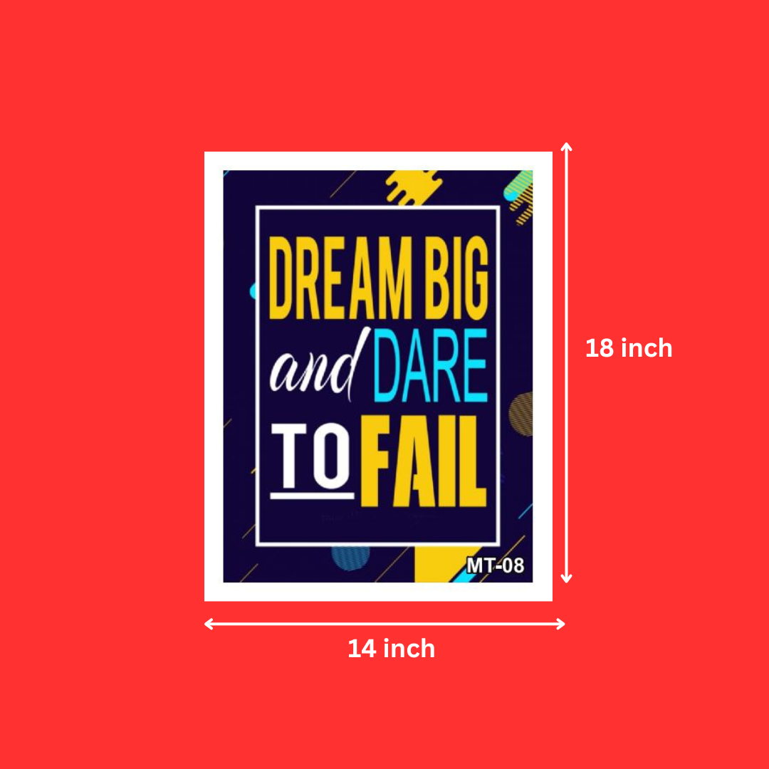 Wall Decor Motivational Quote Photo frames Assorted Wholesale @ ₹130 MOQ 50 Units | Encouraging Quote Dream big and Dare to Fail Frames for Living Room (14X18 Inch)