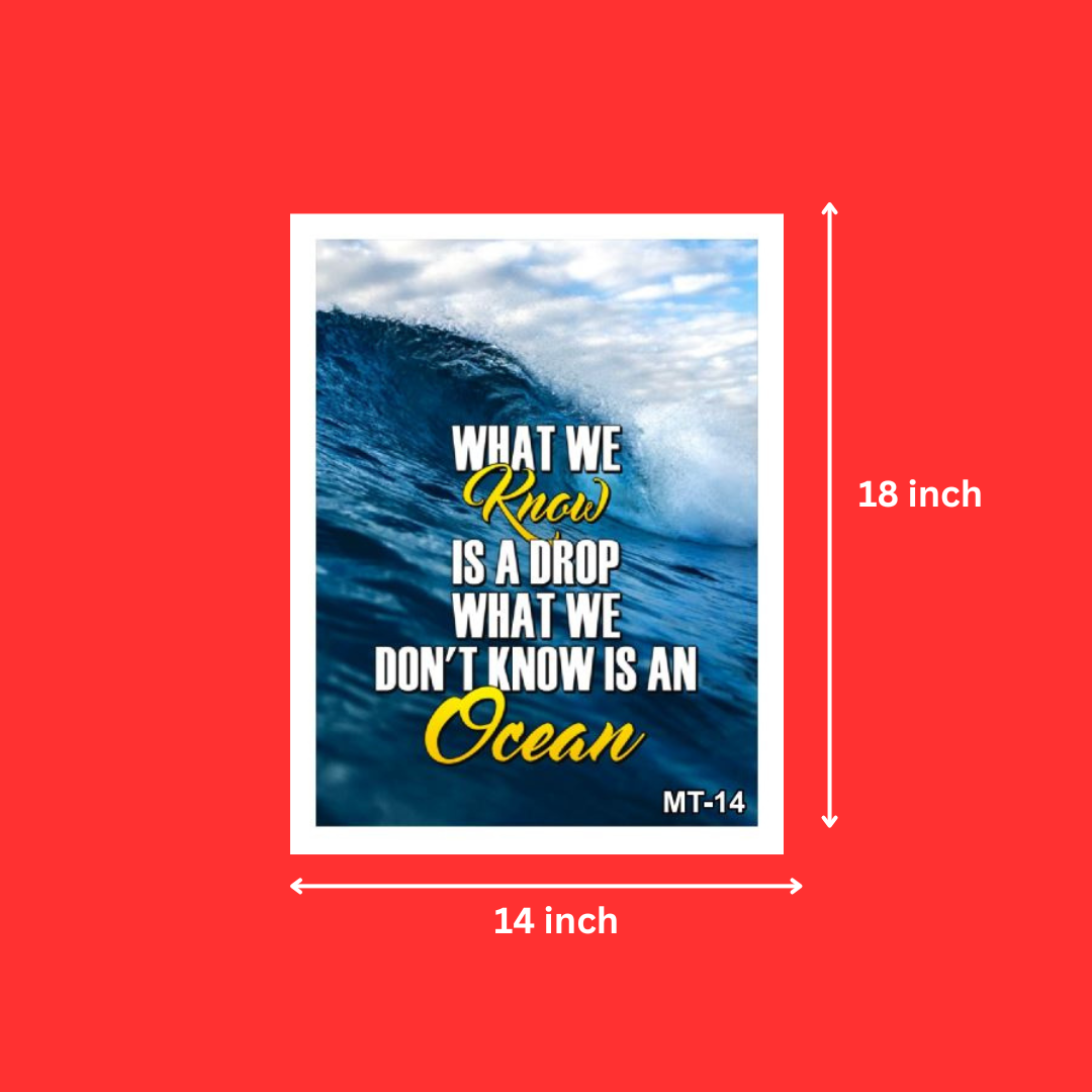 Motivational Quote What We Know is A Drop What We Don't Know is An Ocean Wall Décor Frame  (14X18 Inch, 1Pcs)