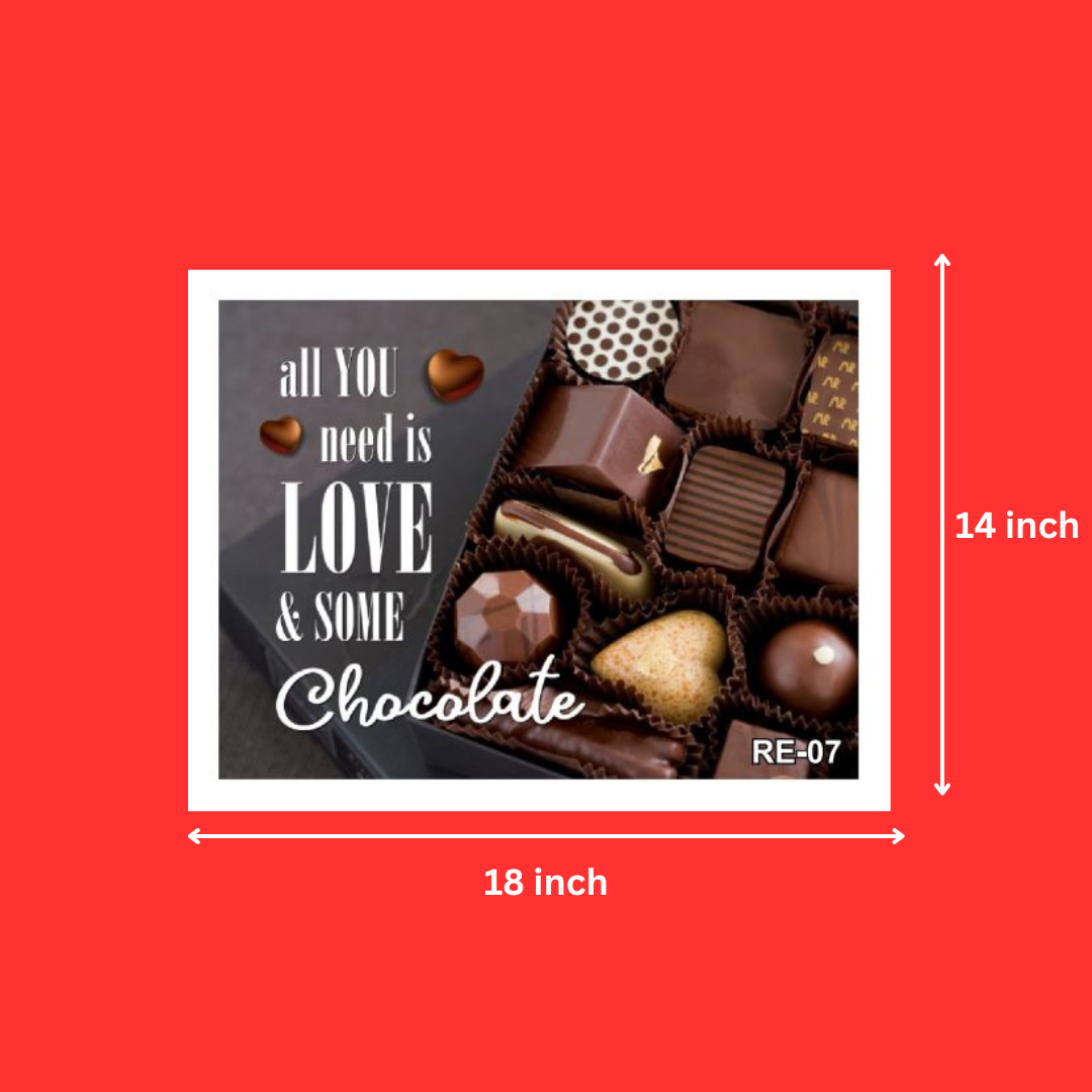 Food Lover Quote All You Need is Love and Some Chocolate Wall Posters with White Frame | Food Quote for Confectionary, Restaurant, Hotel Wall Decor (14X18 Inch)