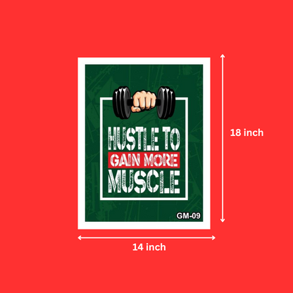 Bodybuilding Quotes Hustle To Gain More Muscle White Frame | Gym Quotes wall Decor (14X18 Inch, 1Pcs)