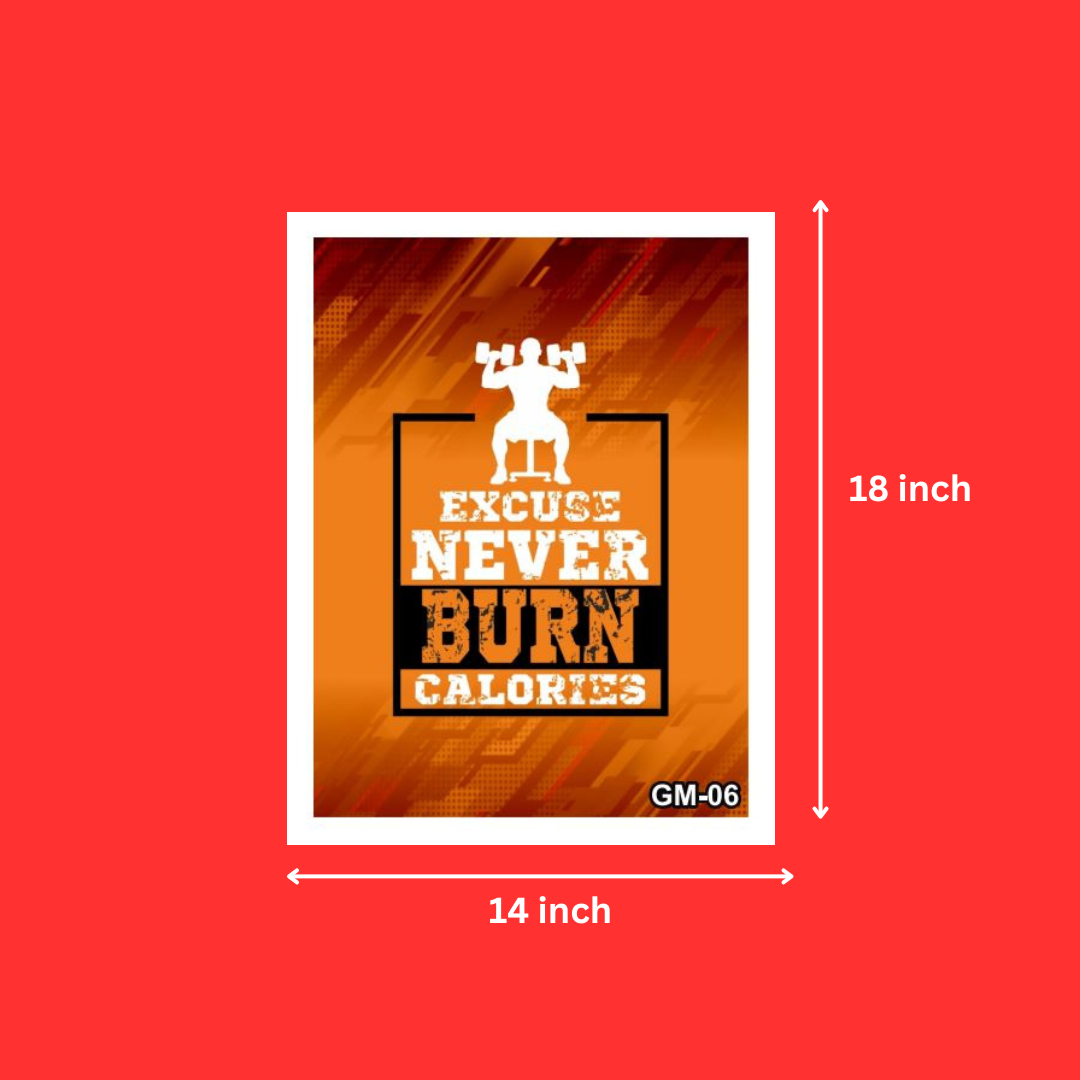 Exercise Quotes Excuse Never Burn Calories White Frames | Workout Quotes Wall Art (14X18 Inch, 1 Pcs)