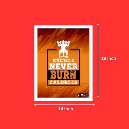 Wall Decor GYM Quote Photo frames Assorted Wholesale @ ₹130 MOQ 50 Units | Exercise Quotes Excuse Never Burn Calories White Frames | Workout Quotes Wall Art (14X18 Inch)