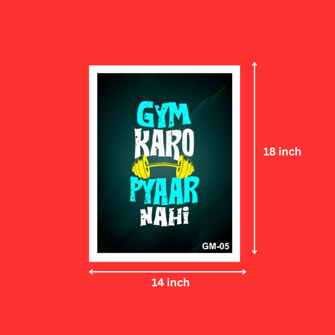 Gym Motivational Quotes Gym Karo Pyaar Nahi Wall Hanging White Photo Framed For Living Room, Home, Boys, Girls Bedroom ( 14X18 Inch, 1Pcs)