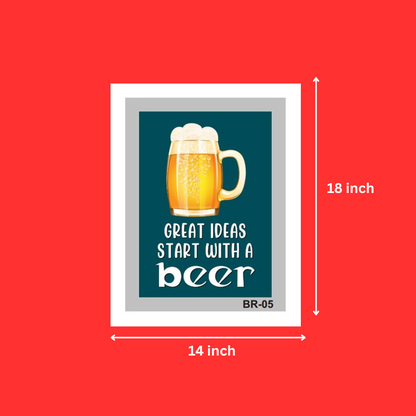 Bar Saying, Beer Quotes Great Ideas Start With A Beer White Frames (14X18 Inch, 1 Pcs)