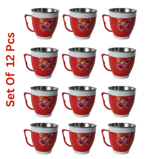Stainlesss Steel Cup, Flower Printed Cup, Set Of 12 