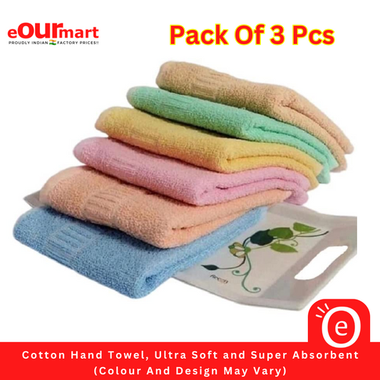 Cotton Hand Towel, Ultra Soft and Super Absorbent (Colour And Design May Vary)
