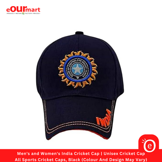 Men's and Women's India Cricket Cap | Unisex Cricket Cap | All Sports Cricket Caps, Black (Colour And Design May Vary)