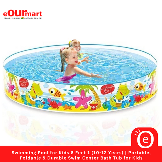 Swimming Pool for Kids 6 Feet 1 (10-12 Years) | Portable, Foldable & Durable Swim Center Bath Tub for Kids| Plastic Water Bathing Tub Big Size| No Need for an Air Pump (Colour And Design May Vary)