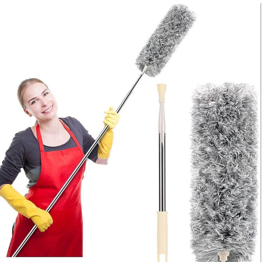 Fan Cleaning Mop Microfiber Duster with Extension Pole(Stainless Steel), Extra Long 100 inches, with Bendable Head, Extendable Duster for Cleaning High Ceiling Fan, Interior Roof