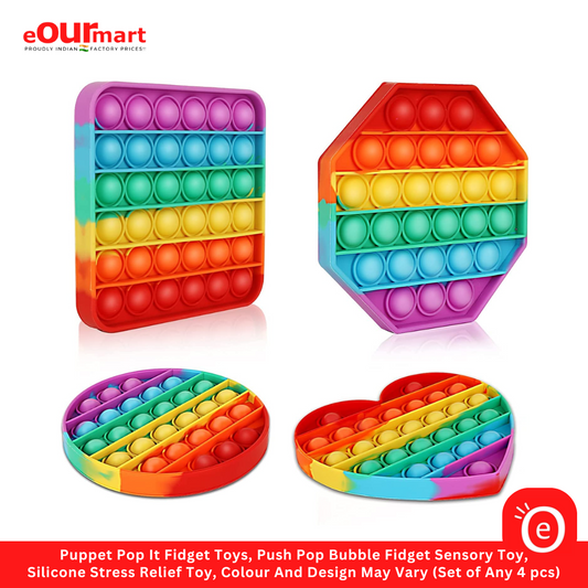Puppet Pop It Fidget Toys, Push Pop Bubble Fidget Sensory Toy, Silicone Stress Relief Toy, Colour And Design May Vary (Set of Any 4 pcs)