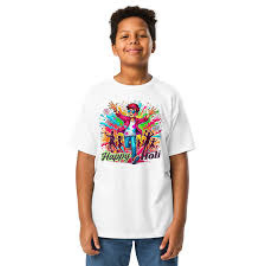 Holi T-Shirt Colorful for Kids (8–12 Years) | Unisex Round Neck Holi Tshirt | Small Size Holi Tshirt(Color & Design May Vary)