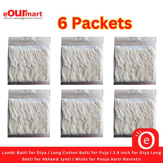Lambi Batti for Diya | Long Cotton Batti for Puja | 3.5 Inch for Diya Long Batti for Akhand Jyoti | Wicks for Pooja Aarti Navratri