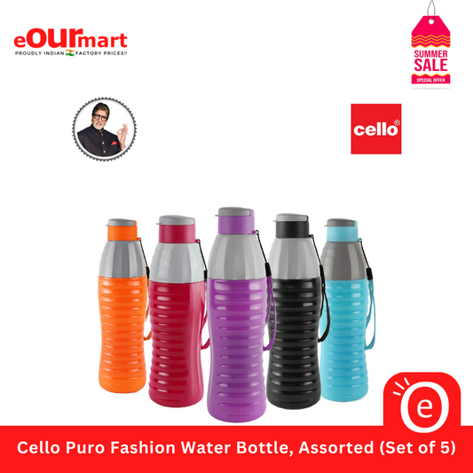 Cello Puro Fashion Water Bottle, Assorted (Set of 5)