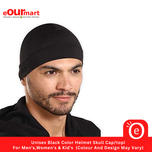 Unisex Black Color Helmet Skull Cap/topi For Men's,Women's & Kid's  (Colour And Design May Vary)