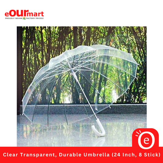 Clear Transparent, Durable Umbrella (24 Inch, 8 Stick)