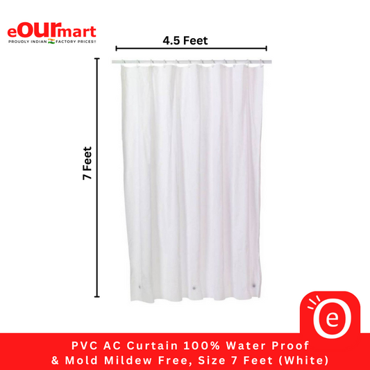 PVC AC Curtain | 100% Water Proof & Mold Mildew Free | Size 7 Feet (White)