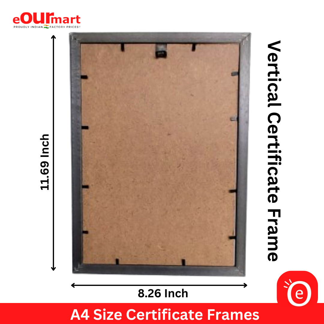 A4 Size Certificate Frame, 8x12 Inch Photo Frame, Synthetic Wood Moulding with Unbreakable Plastic Glass (1 Pcs)